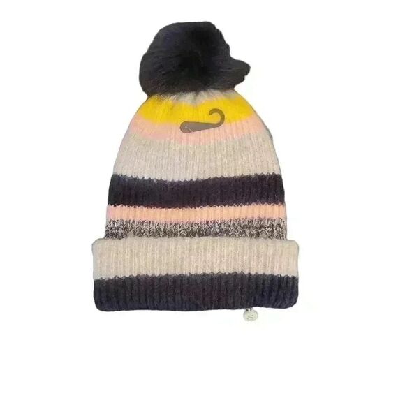 Shiraleah Nancy Women's Gray/Pink/Yellow/Navy Acrylic Blend Striped Knit Cuffed - Picture 2 of 5